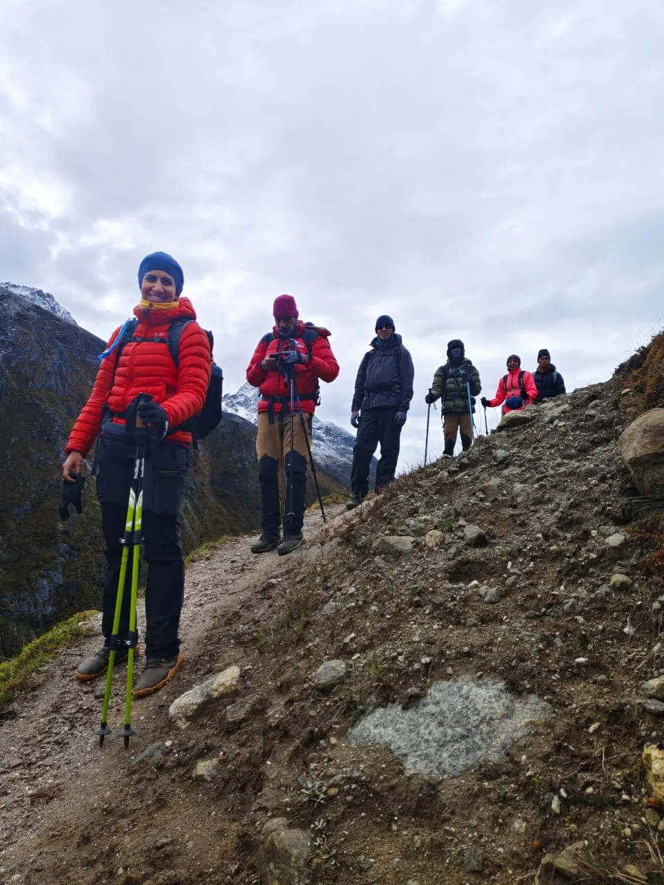 Trekking group on the trail to Gokyo Valley